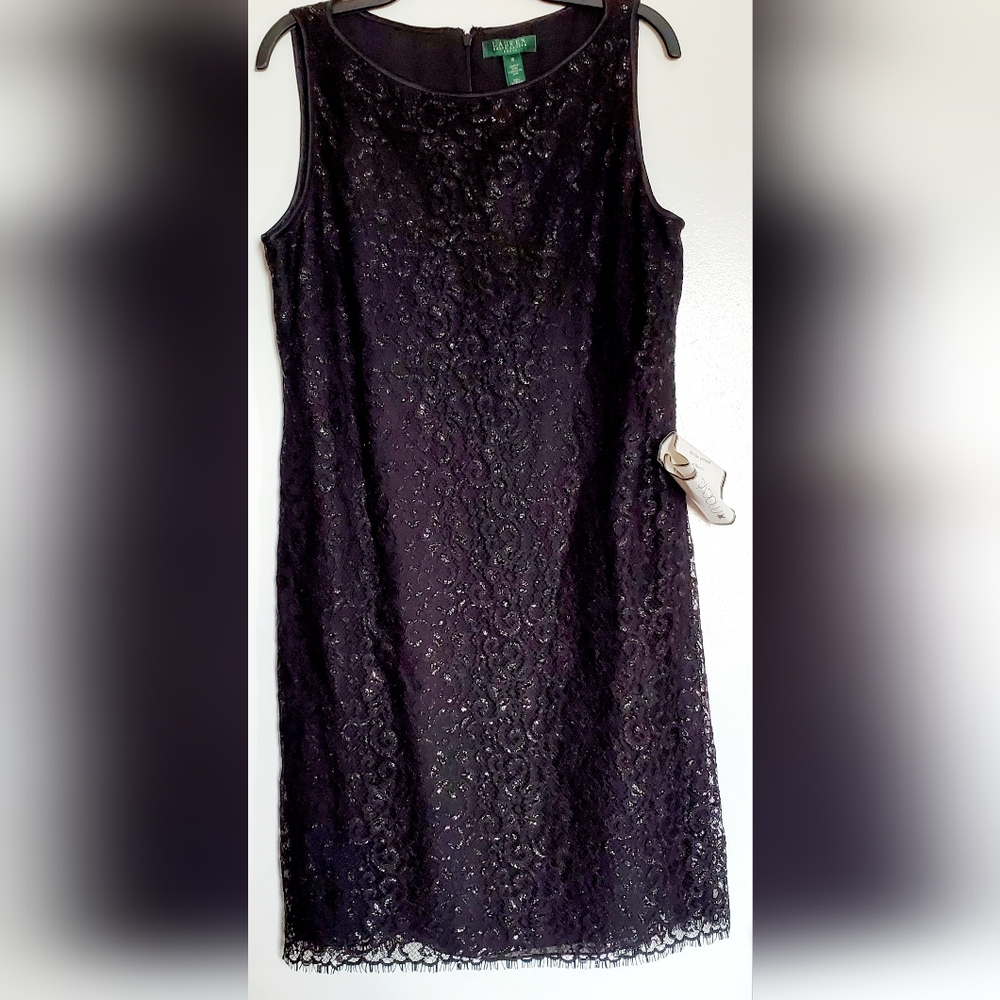 Lauren Ralph Lauren Black Glitter Lace Midi Dress
